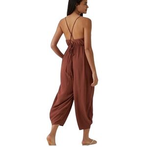 HALARA Spaghetti Strap Lace Up  Open Back Jumpsuit Brandy NEW